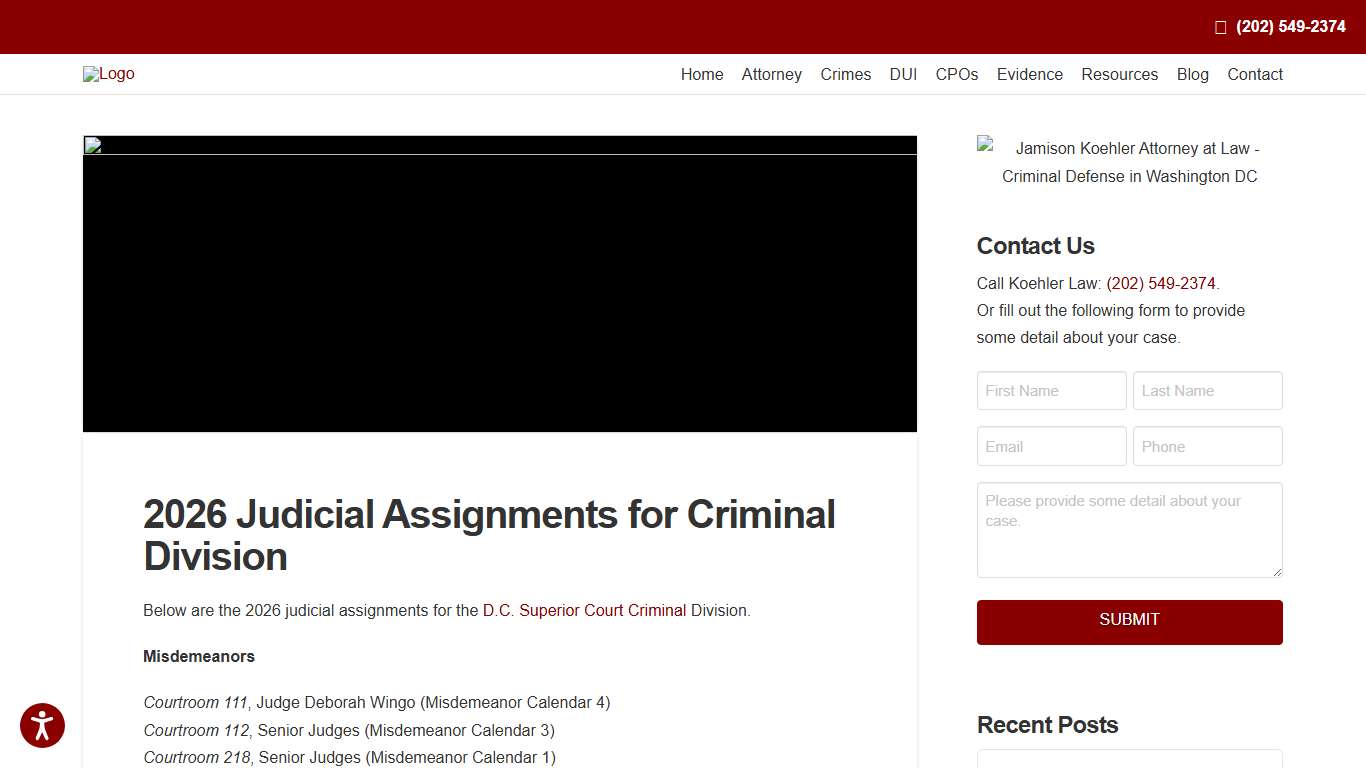 Judicial Assignments for DC Superior Court Koehler Law