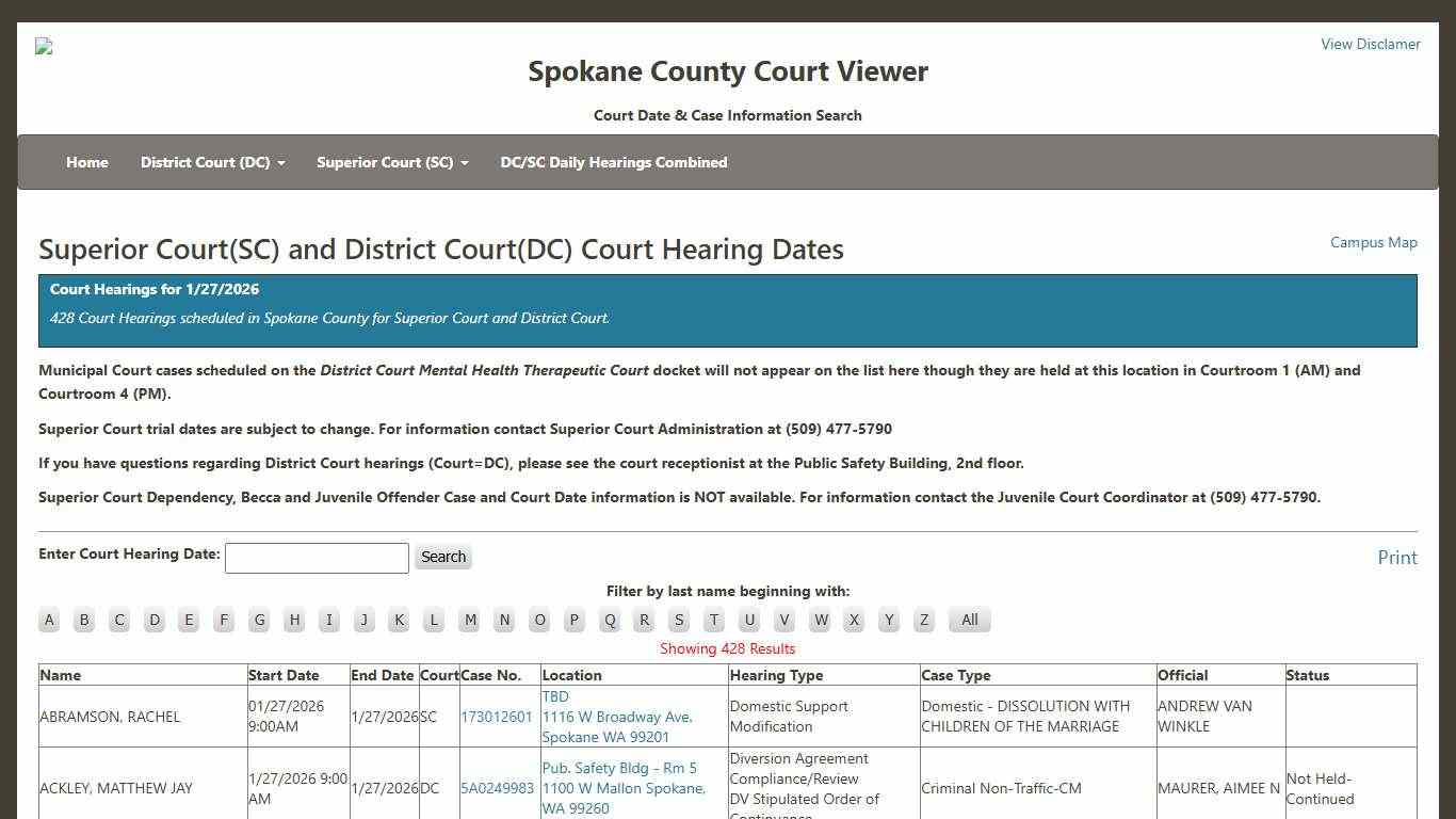 Spokane County Court Viewer