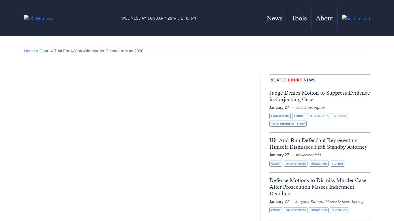 Trial For 4-Year-Old Murder Pushed to May 2026 - DC Witness